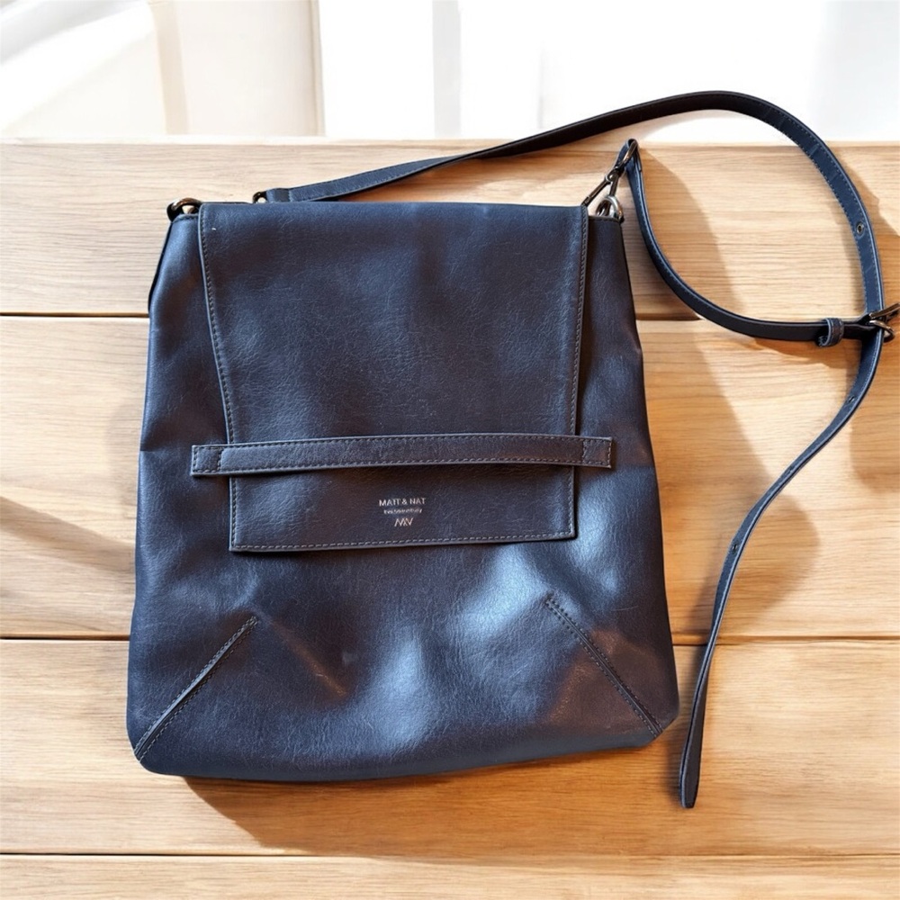 Matt & Nat Navy Blue Vegan Leather Crossbody Shoulder Bag with Adjustable Strap